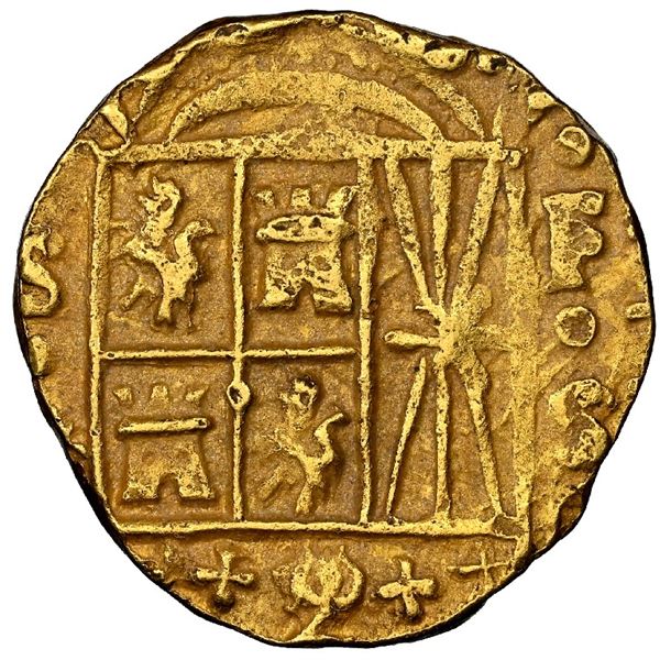 Bogota, Colombia, gold cob 2 escudos, 1752 S, lions and castles transposed in shield, NGC AU details