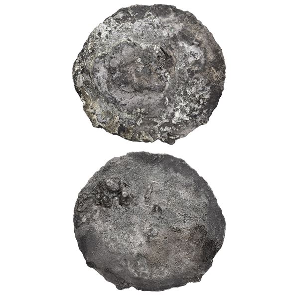 Silver "splash" disk, 55.70 oz troy, approx. 97% fine, ex-"Golden Fleece wreck" (ca. 1550).