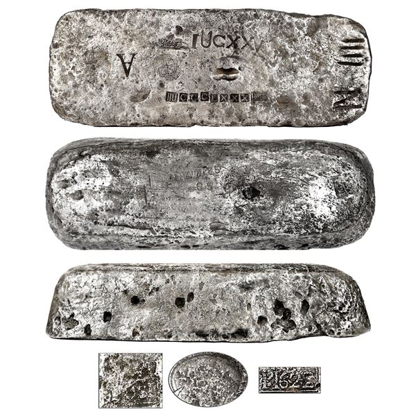 Large Potosi silver ingot 775 from the Atocha (1622), 79 lb 11.36 oz troy, Class Factor 1.0, marked 