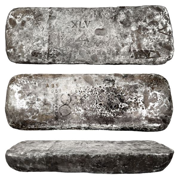 Medium-sized Potosi silver ingot 958 from the Atocha (1622), 57 lb 6.56 oz troy, Class Factor 0.8, m