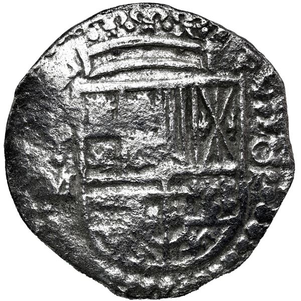 Potosi, Bolivia, cob 8 reales, Philip III, assayer M (pre-dated type), Grade 1.