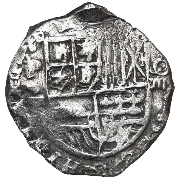 Potosi, Bolivia, cob 8 reales, Philip III, assayer T, quadrants of cross transposed, Grade 1, ex-Chr