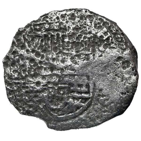 Potosi, Bolivia, cob 8 reales, Philip III, assayer not visible, quadrants of cross transposed, Grade
