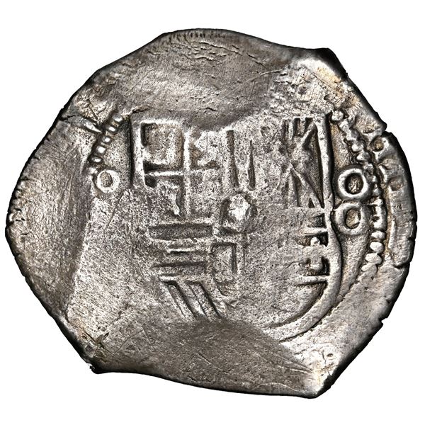 Mexico City, Mexico, cob 8 reales, 1637 (P), denomination 8 over 4, very rare, NGC VF details / sea