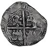 Image 2 : Bogota, Colombia, cob 8 reales, 1636 (A), lions and castles transposed in shield and cross, very rar