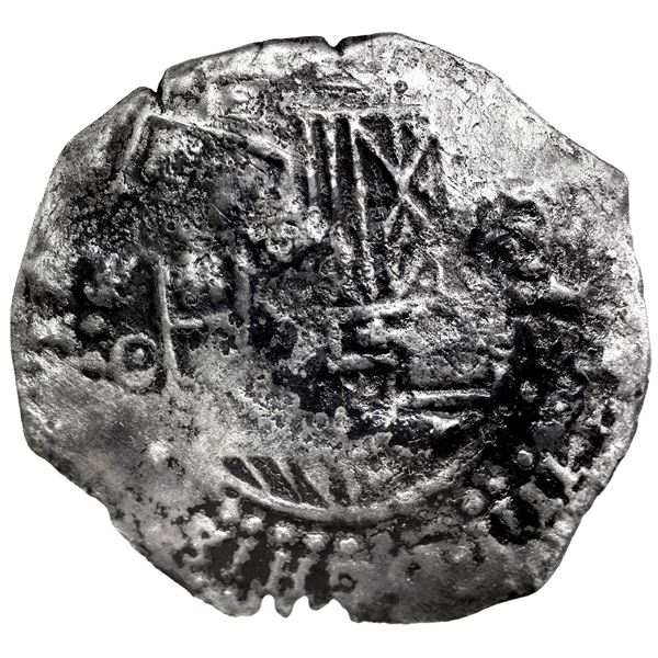 Potosi, Bolivia, cob 8 reales, (1650-1) O, with pentagonal crowned-1652 countermark on cross, very r