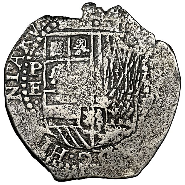 Potosi, Bolivia, cob 8 reales, (1651-2) E, with crowned-L countermark on cross, NGC VF details / sal