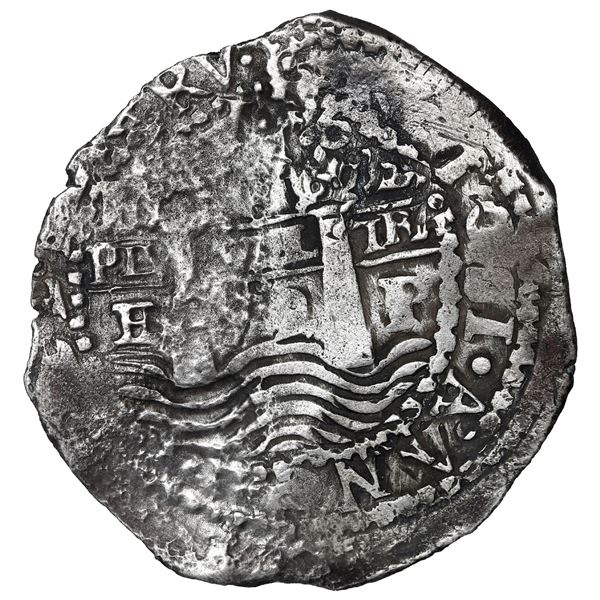 Potosi, Bolivia, cob 8 reales, 1652 E post-transitional (Transitional Type VIII/B), 1-PH-6 at top, e