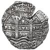Image 1 : Potosi, Bolivia, cob 8 reales, 1653 E, dot-PH-dot at top, pomegranate above and 653 below cross.