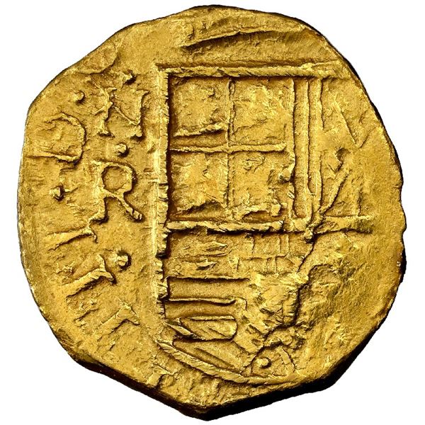 Bogota, Colombia, gold cob 2 escudos, 1654, assayer not visible (R below domination II to right), mi