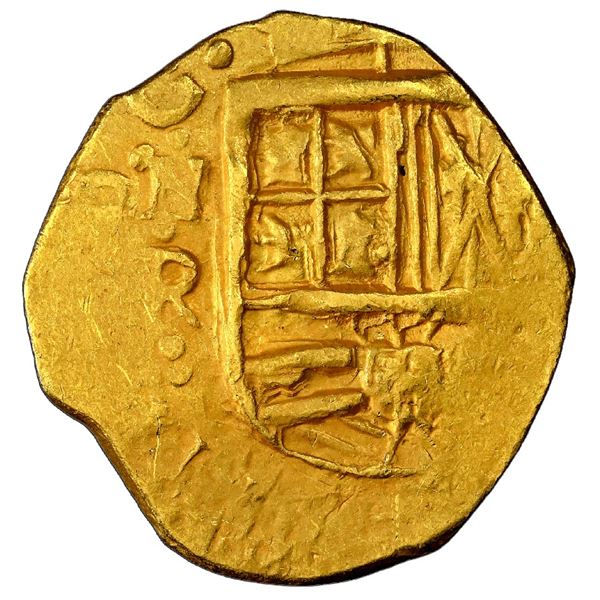 Bogota, Colombia, gold cob 2 escudos, Philip IV, assayer not visible (R below domination II to right
