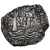 Image 1 : Potosi, Bolivia, cob 8 reales, 1652 E post-transitional (Transitional Type VIII/B), 1-PH-6 at top.