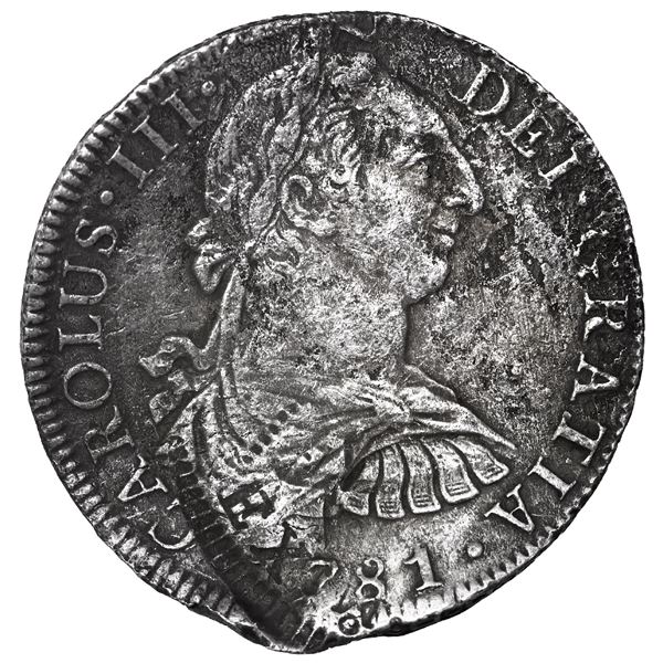 Mexico City, Mexico, bust 8 reales, Charles III, 1781 FF, with reverse imprint from another 8R on ob