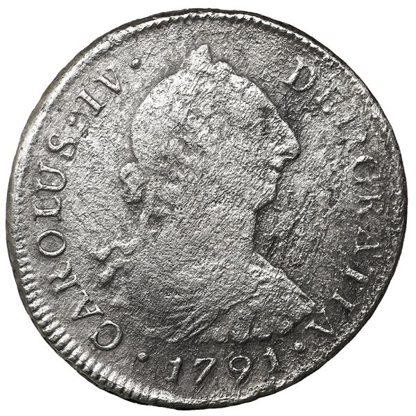 Lima, Peru, bust 4 reales, Charles IV transitional (bust of Charles III, ordinal IV), 1791 IJ.