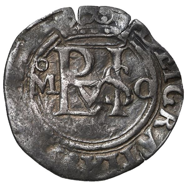 Mexico City, Mexico, cob 1/2 real, Philip II, assayer O to right, mintmark oM to left, no king's nam