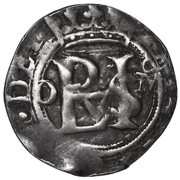 Mexico City, Mexico, cob 1/2 real, Philip II, assayer O to left, mintmark oM to right.