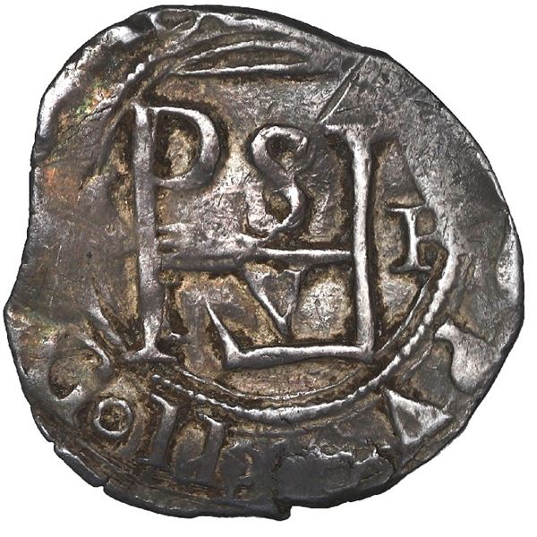 Mexico City, Mexico, cob 1/2 real, Philip II, assayer F to right, mintmark oM to left, new monogram