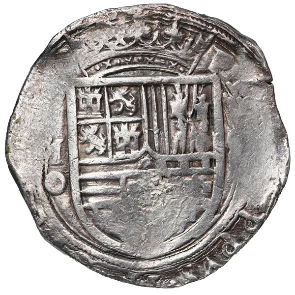 Mexico City, Mexico, cob 8 reales, Philip II, assayer O below mintmark oM to left, cinquefoil stops 