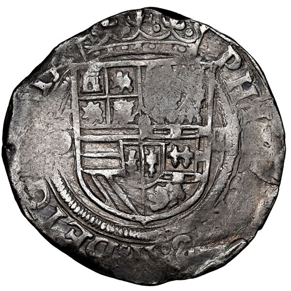 Mexico City, Mexico, cob 4 reales, Philip II, assayer O below mintmark oM to left, NGC XF 45.