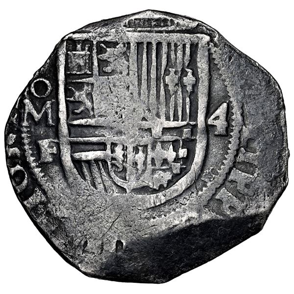 Mexico City, Mexico, cob 4 reales, Philip III, assayer F below mintmark oM to left (pre-dated type),