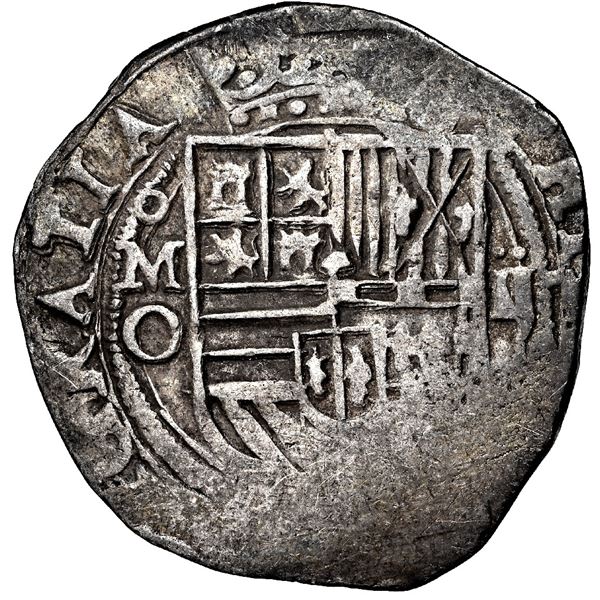 Mexico City, Mexico, cob 2 reales, Philip II, assayer O below mintmark oM to left, NGC XF 40.