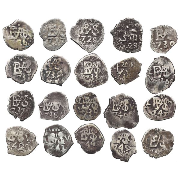 Near-complete date-run of twenty choice Lima, Peru, cob 1/2R, Philip V (2nd period), dates as follow