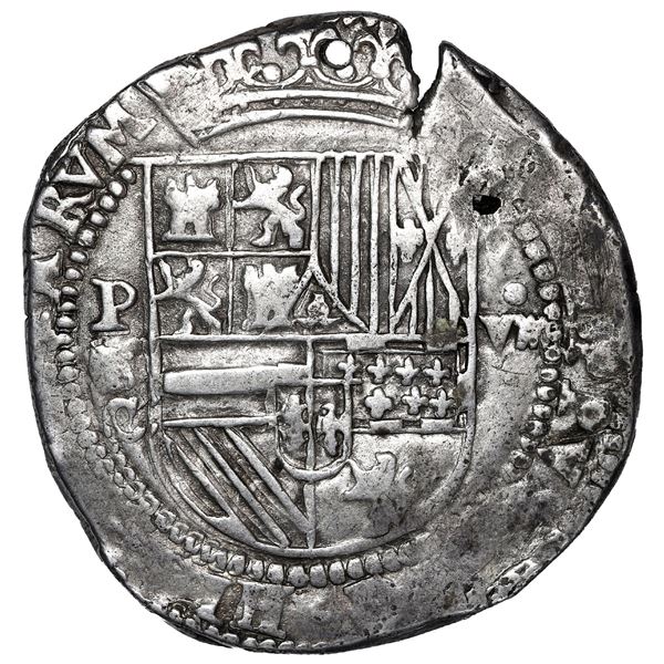 Potosi, Bolivia, cob 8 reales, Philip II, assayer C under erasure, rare, ex-Karon (Ponterio).