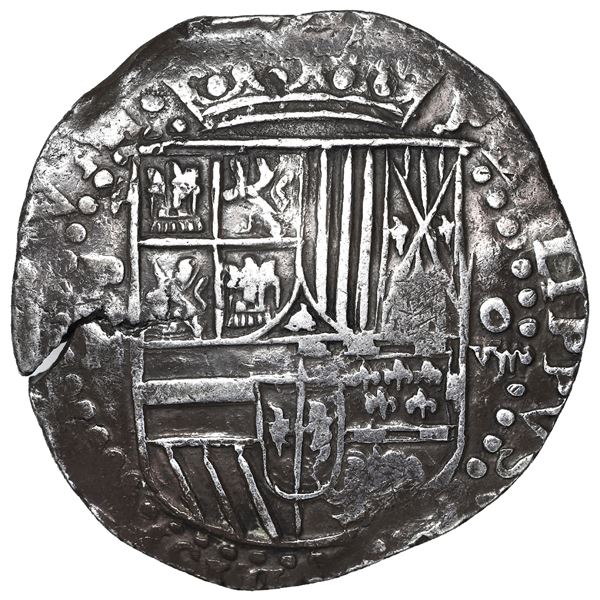 Potosi, Bolivia, cob 8 reales, Philip II, assayer B (3rd period).