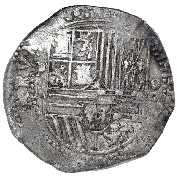 Potosi, Bolivia, cob 8 reales, Philip II, assayer A, denomination as "oVIIII" (rare).