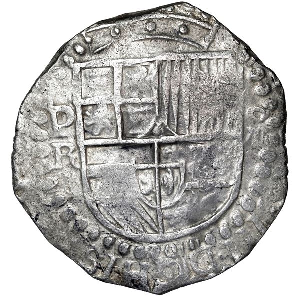 Potosi, Bolivia, cob 8 reales, Philip III, assayer R (curved leg).