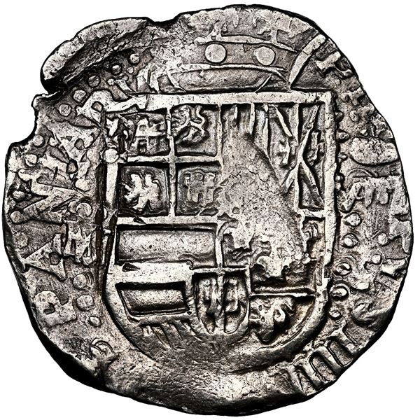 Potosi, Bolivia, cob 8 reales, 1617 M, NGC AU 55.