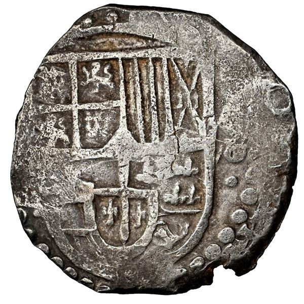 Potosi, Bolivia, cob 8 reales, 1629 (T), denomination 8 over o-VIII (very rare), heavy-dot borders, 