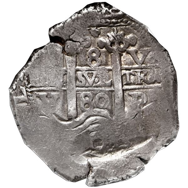 Potosi, Bolivia, cob 8 reales, 1680 V, NGC XF 45 ("top pop"), ex-Seaby.