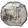 Image 1 : Potosi, Bolivia, cob 8 reales, 1684 V+VR (V on cross side, VR on pillars side), very rare.