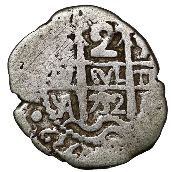 Potosi, Bolivia, cob 2 reales, 1732 YA, rare.