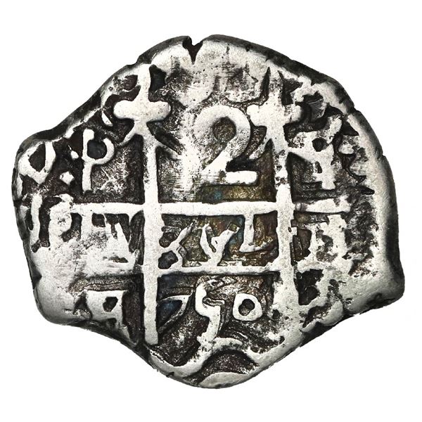 Potosi, Bolivia, cob 2 reales, 1750 E/q, rare.