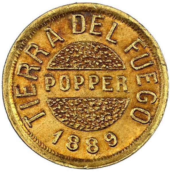 Tierra del Fuego (struck in Buenos Aires), Argentina, gold 1 gramo, 1889, Popper, large letters, NGC