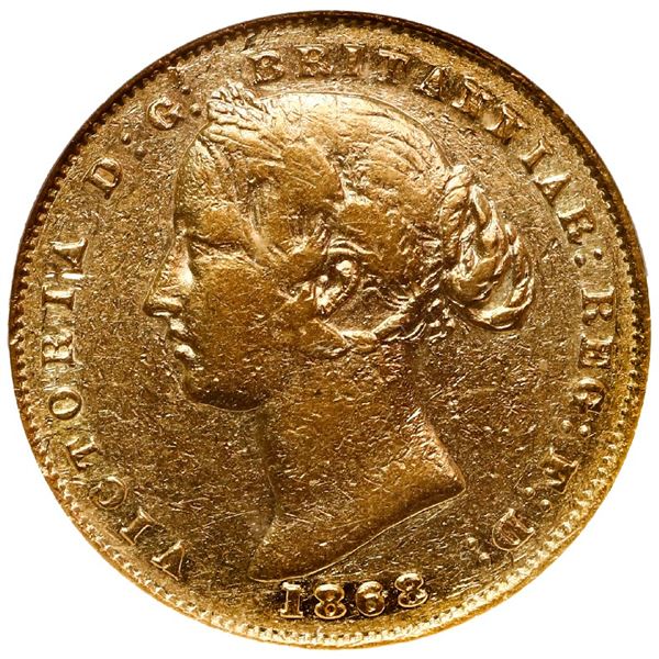 Sydney, Australia, gold sovereign, Victoria, 1868, ANACS EF 40.