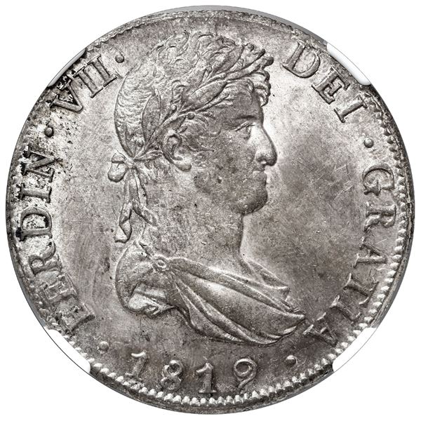 Potosi, Bolivia, bust 8 reales, Ferdinand VII, 1819 PJ, NGC MS 62.