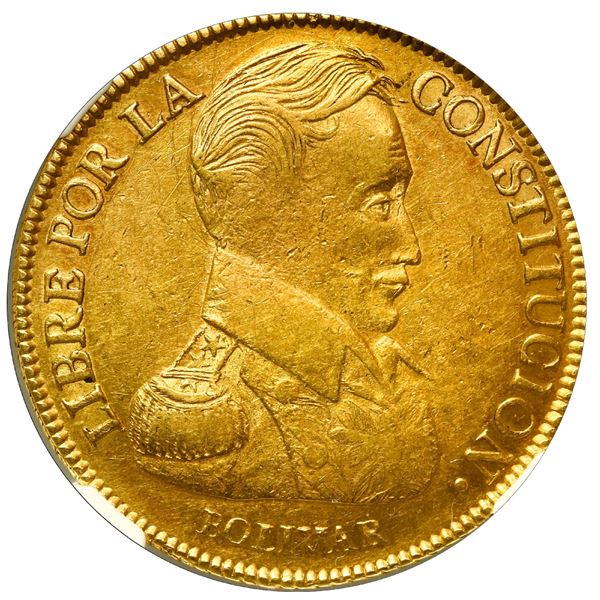 Potosi, Bolivia, gold 8 scudos, 1835 LM, NGC AU 55.