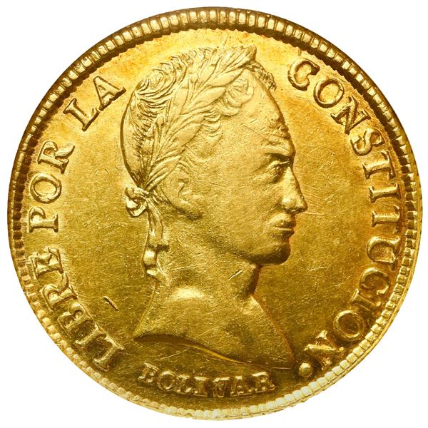 Potosi, Bolivia, gold 8 scudos, 1842 LR, NGC AU 55.