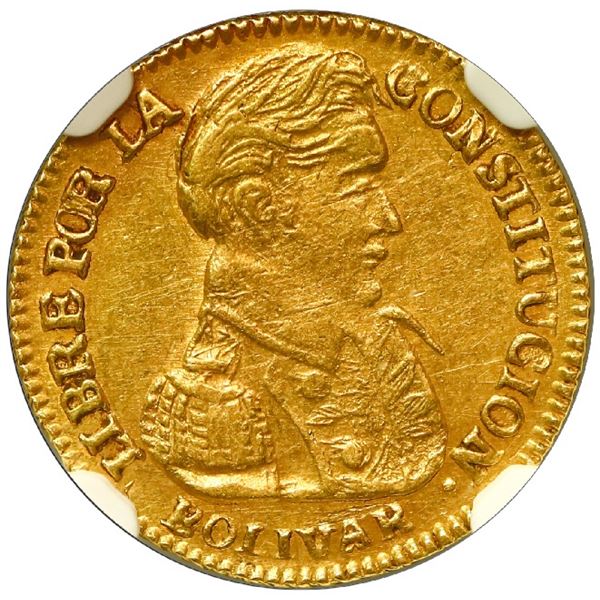 Potosi, Bolivia, gold 1 scudo, 1833 LM, NGC AU 55.