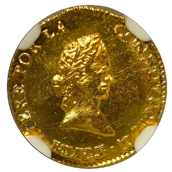 Potosi, Bolivia, gold 1/2 scudo, 1842 LR, NGC MS 64 ("top pop").