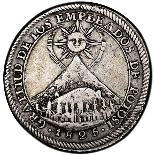 Potosi, Bolivia, 2 soles monetary medal, 1825, Liberators of Colombia and Peru, Cerro de Potosi / ll