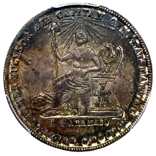 Potosi, Bolivia, 2 soles monetary medal, 1855, Cordova / religion, PCGS MS62, finest and only exampl