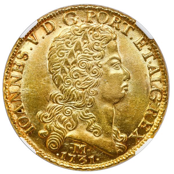 Brazil (Minas mint), gold 12800 reis (dobra), Joao V, 1731-M, NGC AU 58.