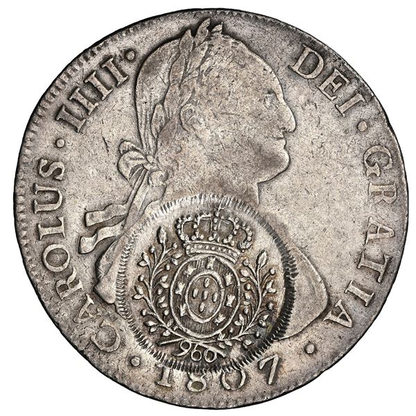Brazil (Minas mint), 960 reis, Joao Prince Regent, arms double countermark (1808-10) on a Potosi, Bo