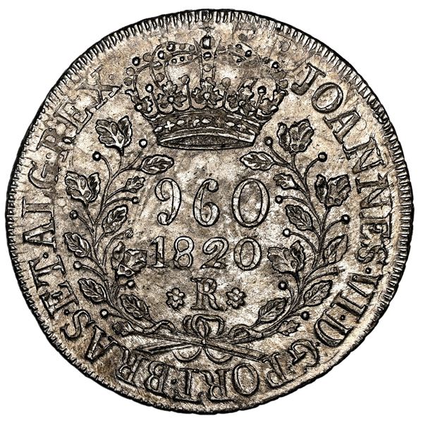 Brazil (Rio mint), 960 reis, 1820-R, struck over a Potosi, Bolivia, bust 8 reales of Ferdinand VII, 