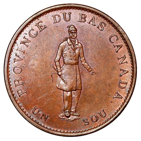 Montreal, Lower Canada (struck in England), Quebec Bank, copper "habitant" 1 sou / half penny token,