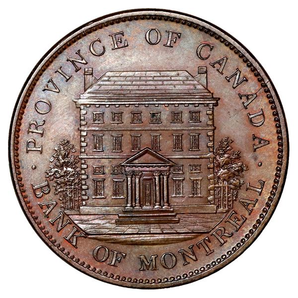 Montreal, Province of Canada (struck in England), Bank of Montreal copper  front view  1 penny token